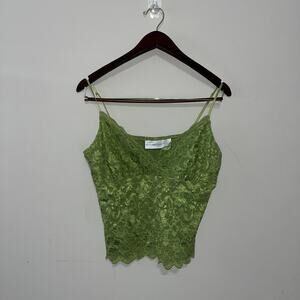 Vintage VTG Women’s Y2K Green Floral Lace Scalloped Adjustable Strap Tank (0786)